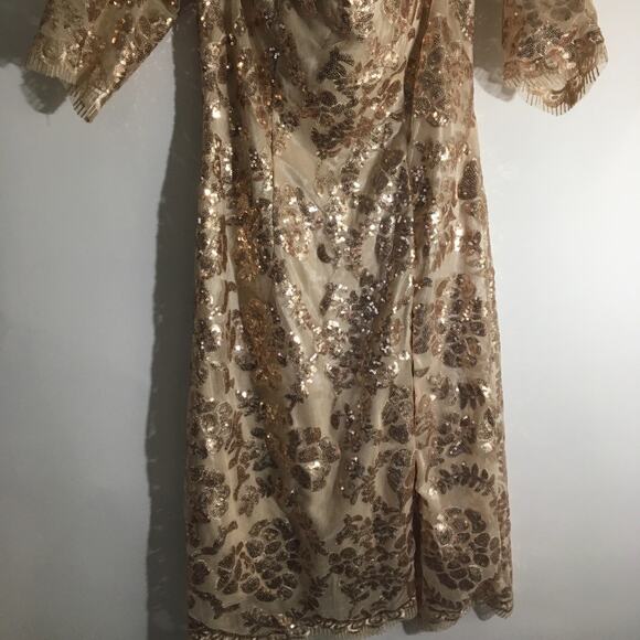 Neiman Marcus Women's Size Medium Beige Floral Sequin Square Neck Evening Dress - Picture 4 of 6